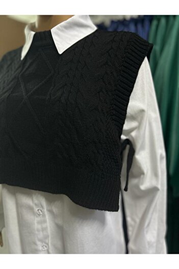 modasusev Side Tie Short Knitted Sweater - Hz - Black