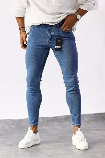 MADZEYMODA Erkek Slim Fit Mavi Jean Kot Pantolon