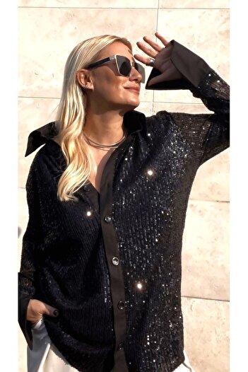 Nox By Sibel Şentürk Sequined Cuff Sleeve Shirt