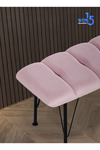 Yirmi15 Metal Ayaklı Eco Pembe Babyface Puf & Bench- Pembe Bench