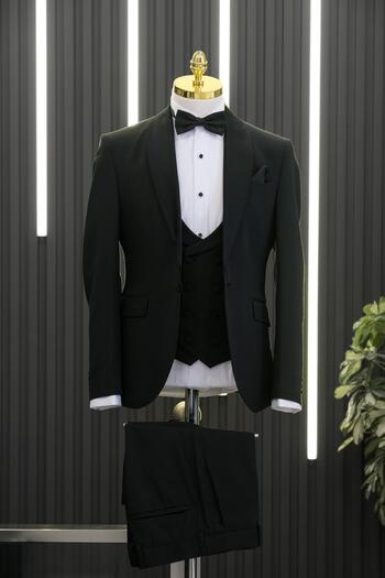 AKÇAYLAR Slimfit Dobby Σαλιάρα Γιλέκο Παπιγιόν Σμόκιν Κοστούμι