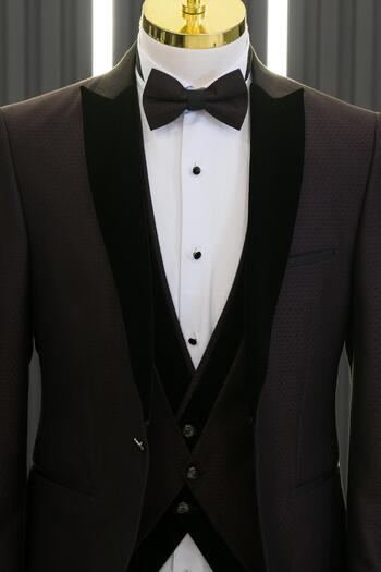 AKÇAYLAR Slimfit Dobby Swallow Velvet γιακά γιλέκο και παπιγιόν σμόκιν κοστούμι