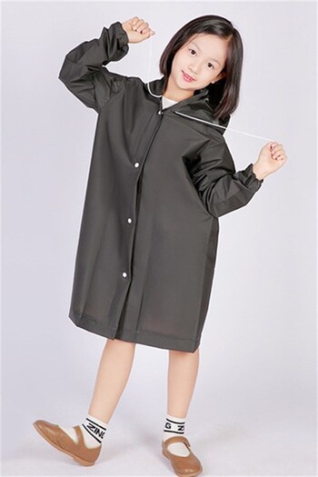 By Marine Black Hooded Children's Raincoat with Snap Fasteners Cdrbycy001