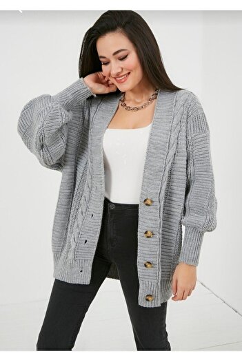 ZF BUTİK Women's Knitted Loose Cardigan -Black