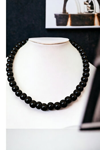 MinimalistTasarım Siyah Oniks Choker Kolye, Siyah Choker Kolye, Siyah Inci Kolye, Doğal Taş Oniks Kolye