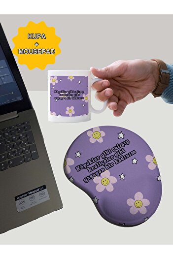 rakkun shop Аз съм жена, която живее като кралица, подложка за мишка с подложка за китката + чаша с капак