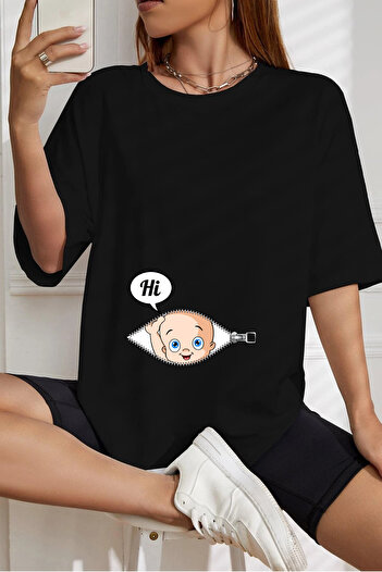 AMMA Women's Baby Hi Printed Oversize 100% Cotton Maternity T-shirt