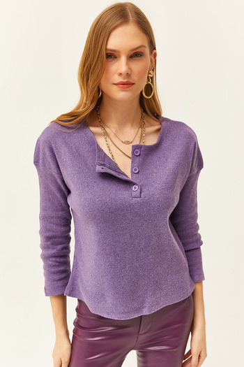 Olalook Women's Purple Buttoned Shirted Casual Sweater KZK-19000721