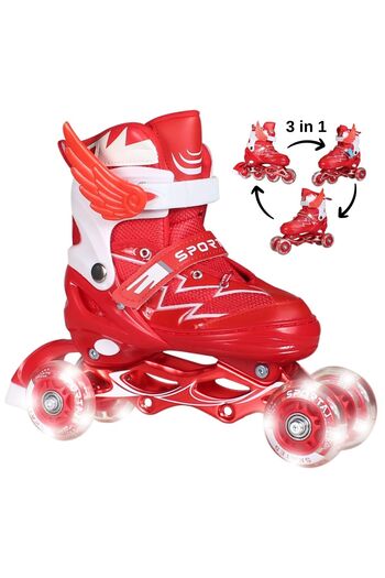 Sportaj Lighted Silicone Roller Skates Girl Boy's Roller Skates with Bag 2+2 4 Quadricycle Skates 3 in 1