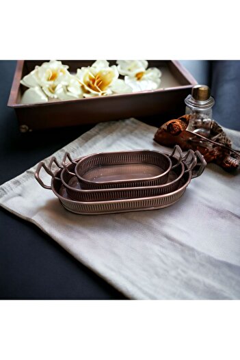LUCKYHOMES Special Production Galvanized Copper Plated, Respirator Tray Decorative 3-Piece Tray Set 26X12 32X15 38X19