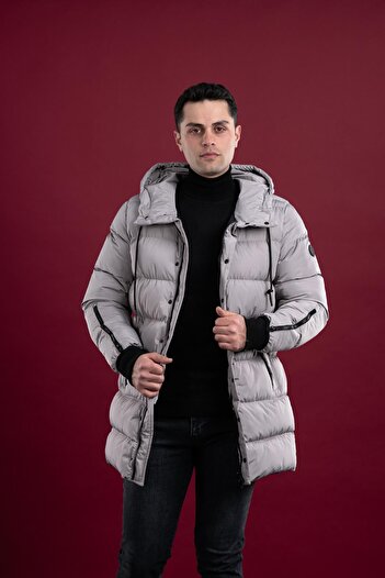 Sır Regular Fit Kapşonlu Astarlı Uzun Kalın Şişme Mont