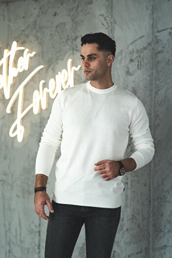 AKÇAYLAR Pulover tricot pentru bărbați, din bumbac, cu decolteu, slimfit