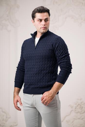 Sır Slimfit Fisherman's Collar με φερμουάρ Πλεκτό Πλεκτό Μάλλινο Ανδρικό Πουλόβερ