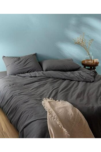 SİHİRLİ AYAKLAR Double Anthracite Gift Cotton Duvet Cover Set with Gift Bag and Elastic Sheets
