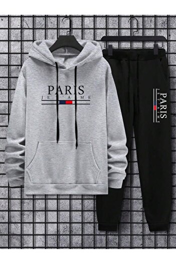 MOONBULL Σετ ανδρικής φόρμας Paris Jet'aime με στάμπα με κουκούλα