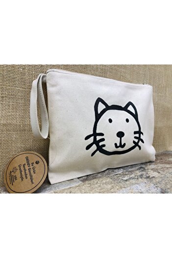OBİDEV Wooden Printed Cat Clutch, Portfolio, Makeup Bag