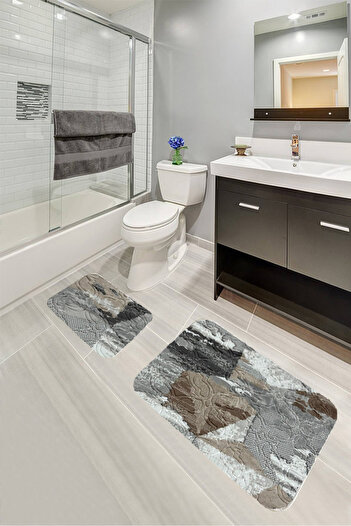 Dinarsu HEKSA GRAY DOUBLE BATHROOM MAT