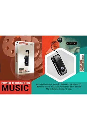 MEGATECH Mg-Bt102 Clıp-On Makaralı Digital Göstergeli Bluetooth Kablosuz Kulaklık