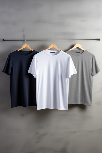 Trendyol Collection 3 Pack Navy-Gray-White 100% Cotton Slim Fit Short Sleeve T-Shirts - Tmnss19Bo0008