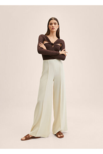 MANGO Woman Beige Women's Trousers 27064757