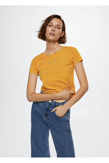 MANGO Woman Senffarbenes Damen-T-Shirt 37040566