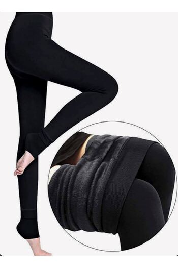 TİSTA Plush Tights Black Women's Furry Fleece Quality Thermal