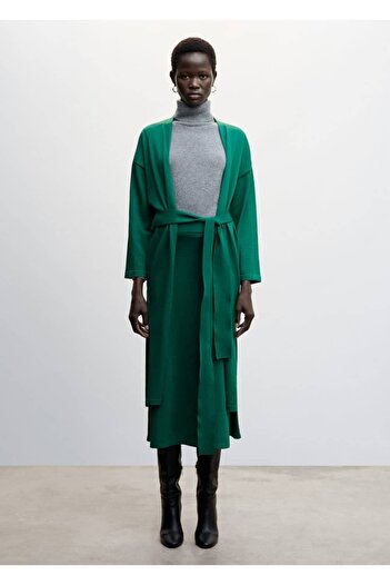 MANGO Woman Long Cardigan with Tie Detail