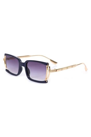 TomyHelf Dark Blue Frame Black Glass Metal Gold Handle Rectangular Women's Sunglasses
