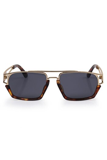 TomyHelf Unisex Sunglasses with Black Glass and Leopard-gold Frame