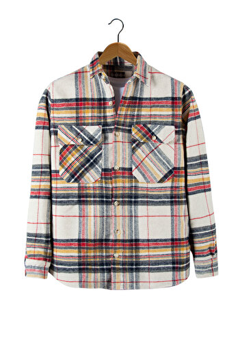 VEAVEN Cream Regular Fit Shirt Collar Plaid Double Pocket Lumberjack Shirt