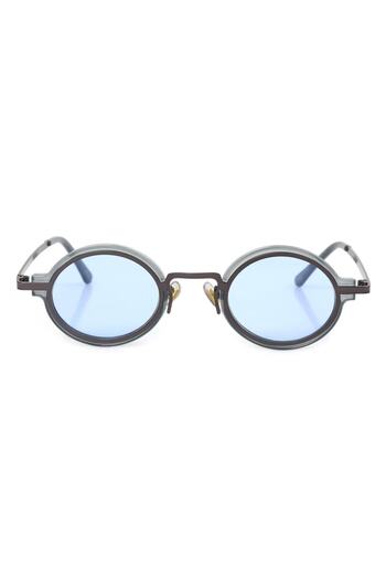 TomyHelf Transparent Blue Frame Blue Glass Oval Women's Sunglasses with Uv400 Protection