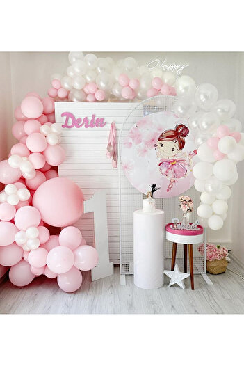 Çemrek Süs Parti Soft pink matte and pearl white balloon chain set 100 pieces of balloons