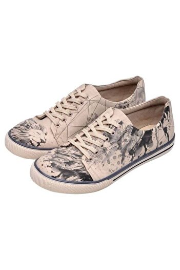 Dogo Men's Vegan Leather Beige Sneakers - Lion King Design