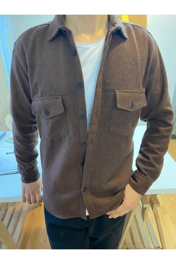 COOL TARZ Dark Brown Men's Slim Fit Buttoned Collar Double Pocket Plain Lumberjack Shirt