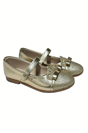 welissa Gold Dore Crown Bow Girls' Ballerinas
