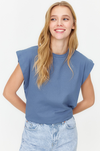 Trendyol Collection Indigo Crew Neck 100% Cotton Basic T-Shirt - Twoss20Ts0021