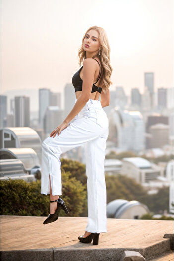 SHEVEGA White Leg Slit Wide Leg Jeans Wide Leg Jeans