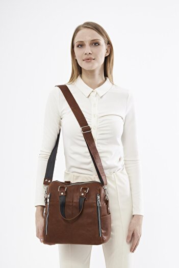 DERİNSS DKB0049 Genuine Leather Women's Tan Hand and Shoulder Bag
