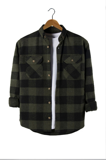 Terapi Men Khaki Regular Fit Shirt Collar Plaid Double Pocket Lumberjack Shirt