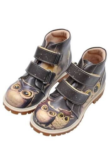 Dogo Παιδικές Vegan Δερμάτινες Μαύρες Casual Μπότες - Owls Family Design