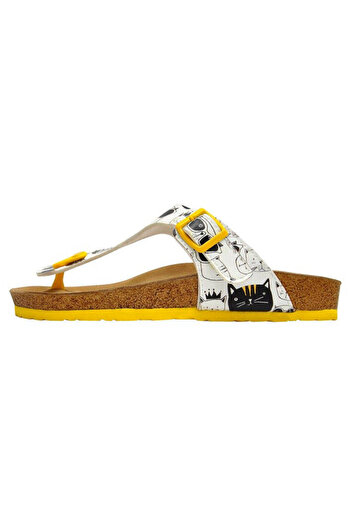 Dogo Women's Vegan Leather White Flip Flops - Monochrome Cats Design