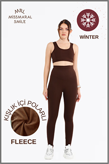 missmaral Kadın Kışlık Içi Polarlı Koyu Kahve Yüksek Bel Toparlayıcı Tayt Curve High Waist Fleece Winter 1024