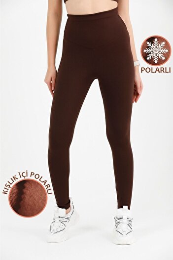 missmaral Kadın Kışlık Içi Polarlı Koyu Kahve Yüksek Bel Toparlayıcı Tayt Curve High Waist Fleece Winter 1024