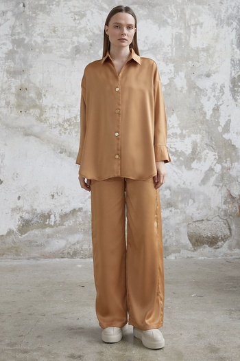 InStyle Satin Shirt Trousers Set - Camel