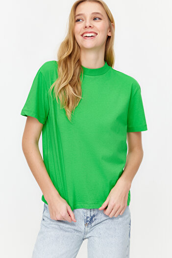 Trendyol Collection Green and White Stand Collar Knitted T-Shirt Set of 2 - TWOSS20TS1500