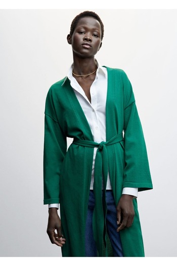 MANGO Woman Long Cardigan with Tie Detail