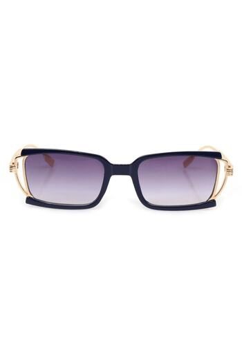 TomyHelf Dark Blue Frame Black Glass Metal Gold Handle Rectangular Women's Sunglasses