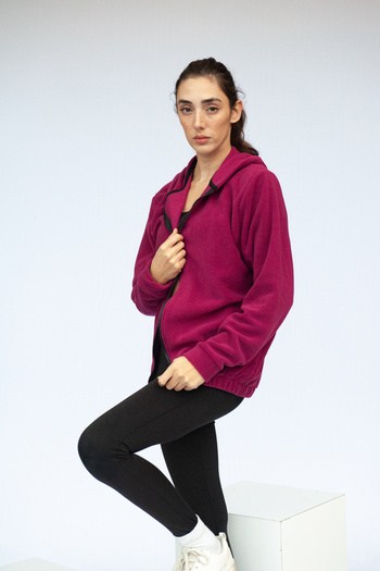 Vatkalimon Women's Men's Zippered Hooded Fuchsia Color Fleece