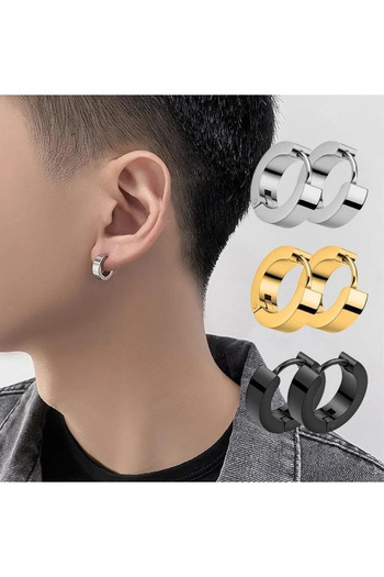 Jaida Moda Unisex Set of 6 316l Stainless Steel Hoop Earrings