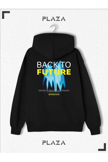 CANDEL Back To Future Світшот з принтом на спині, унісекс, чорний, з капюшоном, оверсайз